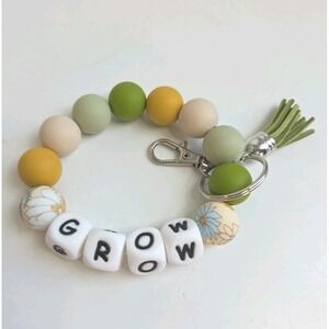 Bead Keychain GROW Floral  Ag Charm Tassle Rubber Bead Bracelet